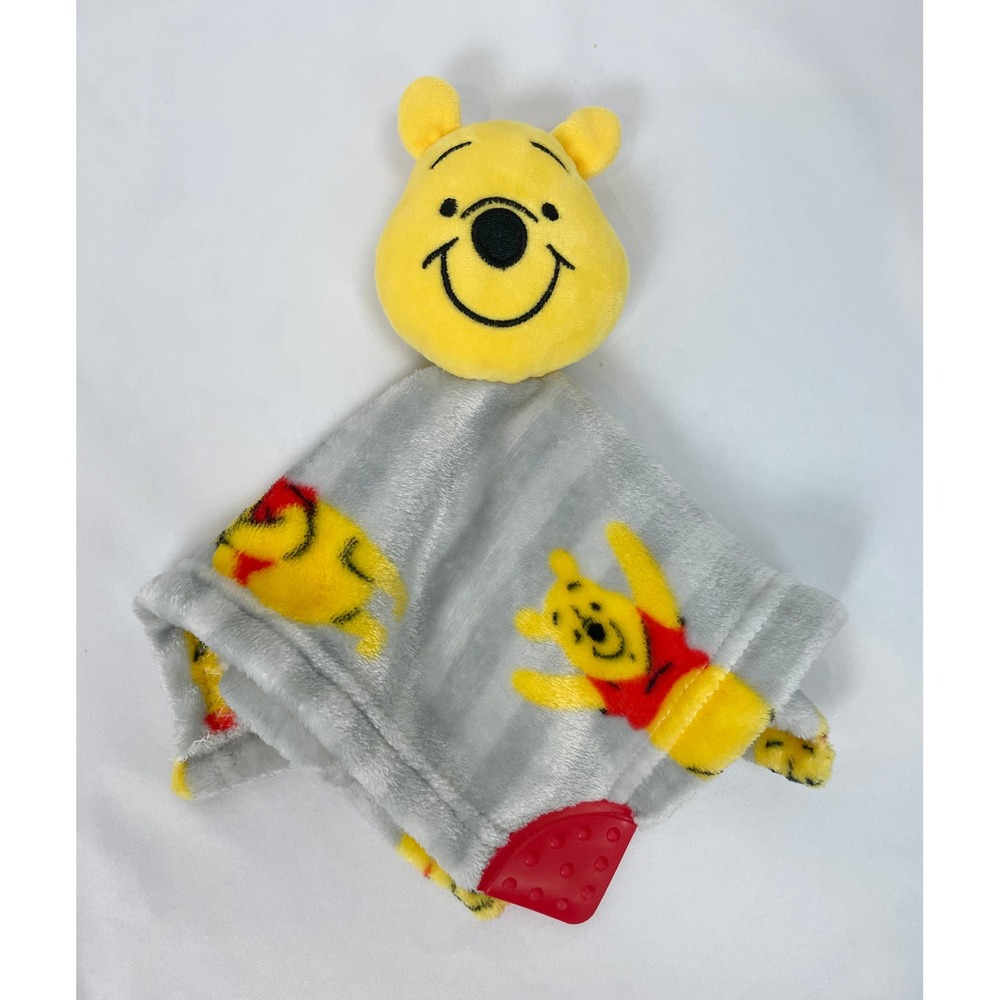 Disney Baby Winnie the Pooh Lovey Yellow Gray Plush Blanket with Teether